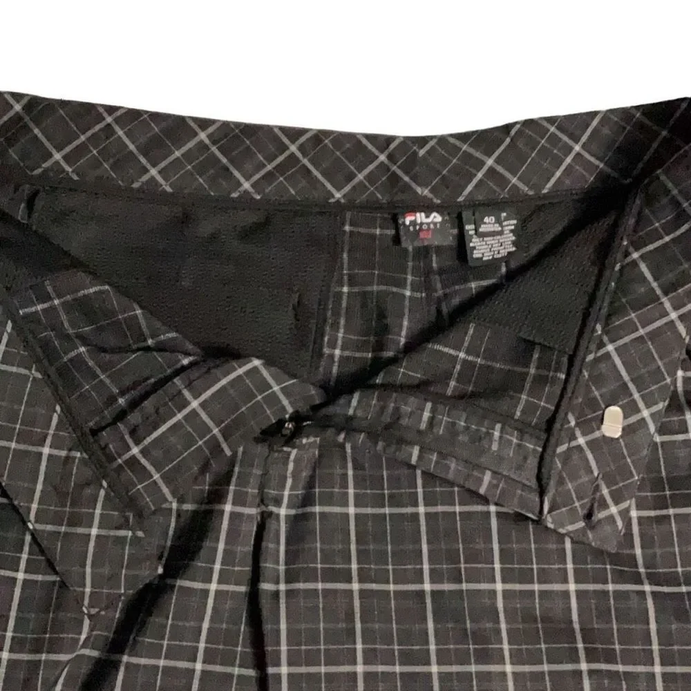 FILA Sport Golf Black Silver Plaid Bermuda Length Shorts Stretch Size 40